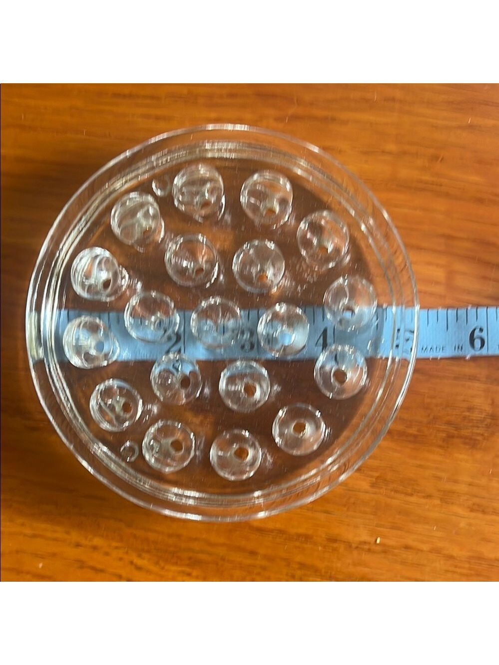 Clear Glass Flower Frog for Ikebana 5.25” diameter 1.2” high vintage 1960’s